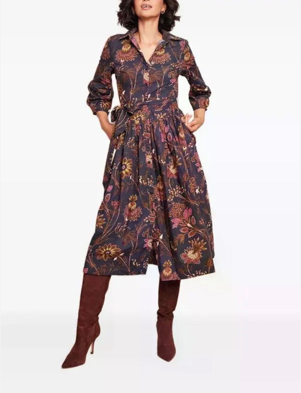 Cara Cara The Raya Midi Shirt Dress in Blue Vine Blooms 6